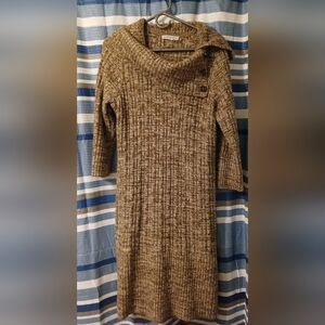 Textured Long Sleeve Brown Knit Dress